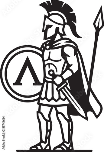 Ares Greek god of war profile view with shield and spear vector illustration isolated