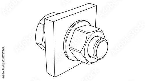 Industrial Bolt and Hex Nut Assembly Line Drawing Illustration