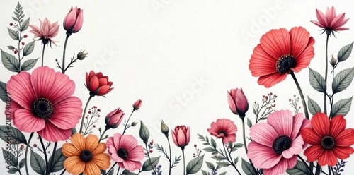 Hand-drawn abstract floral collage, trendy black & white , trendy, surface