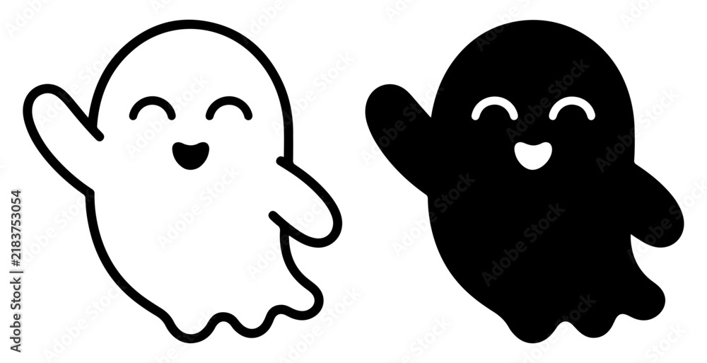 Obraz premium cute ghost cartoon outline solid icon set