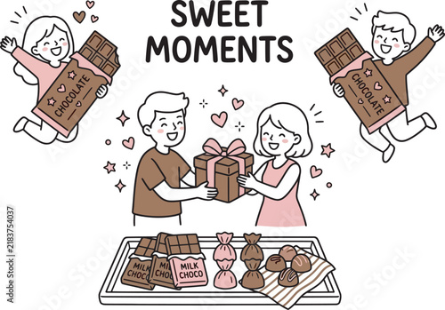 Sweet Chocolate Moments with Happy Couple and Chocolate Gift