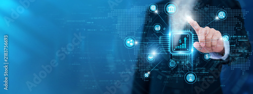 Bild auf Leinwand Businessman touching Increase Sales and networking data