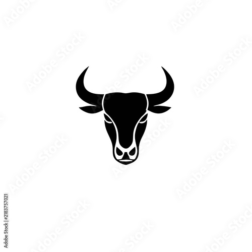 Minimalist Bull Head Logo with Large Curved Horns in Elegant Black Vector Style for Ranch, Cattle, Western, Sports, Business and Premium Brand Identity