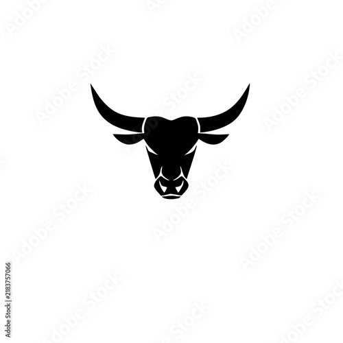 Minimalist Bull Head Logo with Large Curved Horns in Elegant Black Vector Style for Ranch, Cattle, Western, Sports, Business and Premium Brand Identity