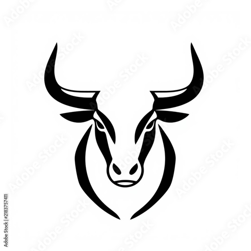 Minimalist Bull Head Logo with Large Curved Horns in Elegant Black Vector Style for Ranch, Cattle, Western, Sports, Business and Premium Brand Identity