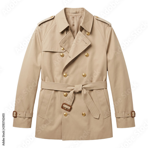Photography Classic beige double breasted trench coat with belt