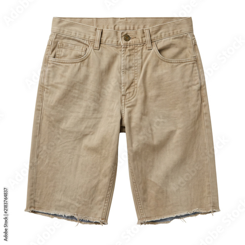 Bild auf Leinwand Beige denim cutoff shorts with frayed hem