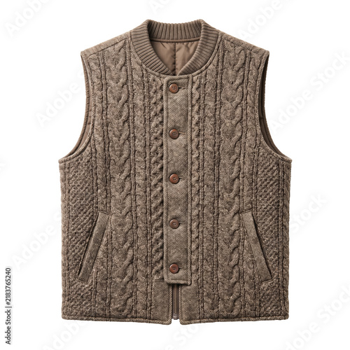 Foto Brown cable knit buttoned vest outerwear mockup