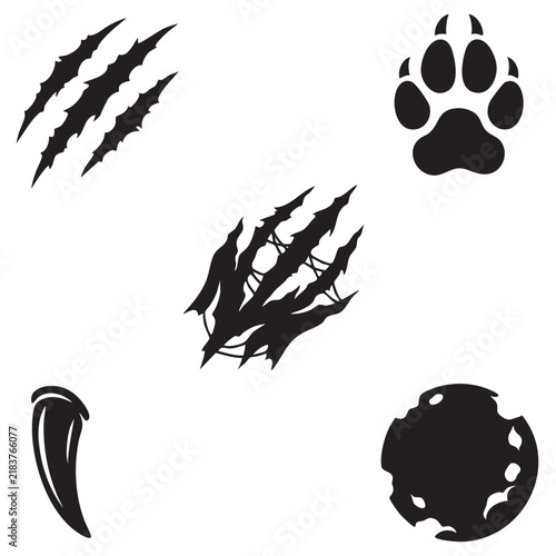Halloween Claw Paw And Feather Icon Set With Spooky Animal Marks For Horror Gothic And Haunted Theme Designs