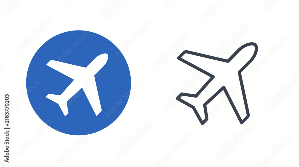 Fototapeta premium Airplane icons in a blue circle and outline on a white background vector illustration