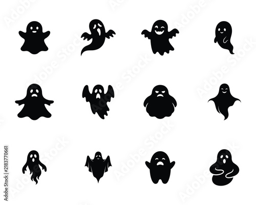 Canvas Print Halloween ghost illustrations in black and white