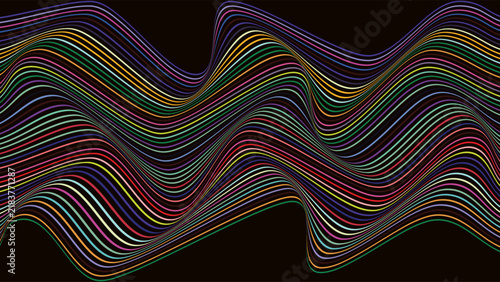 Set Illustration Abstract Dark Background With Hand Drawn Shapes Wavy Lines Smooth and Modern Minimal Style Orange Blue Purple Flat Color Design Vector. Ideal for Social Media Posts, Website Banners