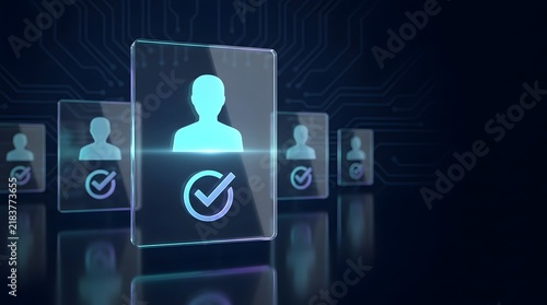 User profiles with checkmarks on digital background