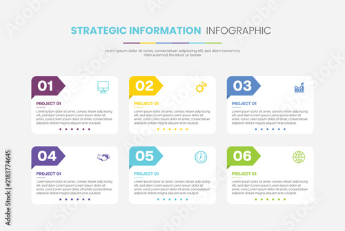 6 Step Strategic Planning Infographic with Business Process Cards and Timeline