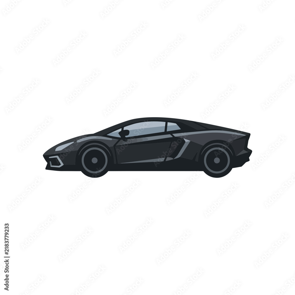 Fototapeta premium Sleek Black Sports Car Isolated on Transparent Background - Modern Luxury Vehicle Vector Illustration