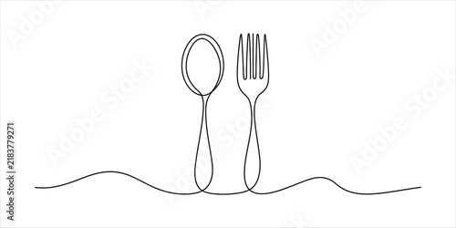 Continuous single line drawing of a spoon and a fork cutlery set for dining design