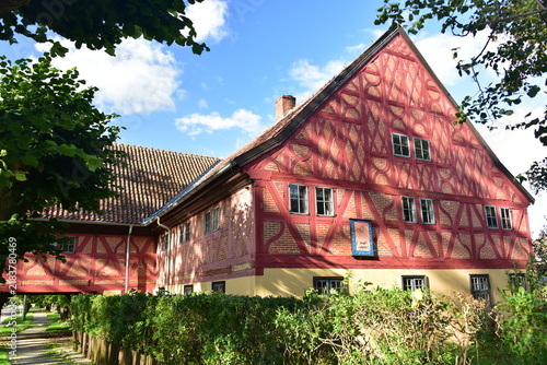Dom Podcieniowy, ściana szachulcowa, Poland, Trutnowy. 