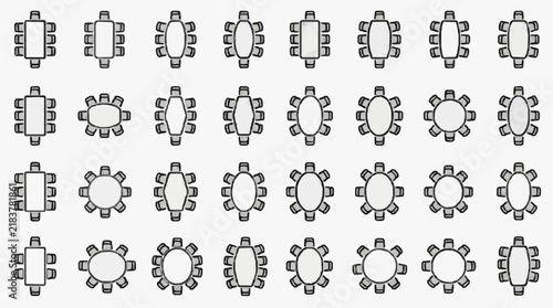 Collection of diverse seating arrangements for modern office and meeting spaces