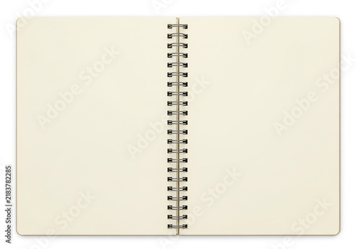 Open spiral notebook with blank pages for writing