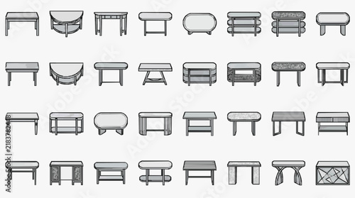 Diverse Collection of Side Tables and Coffee Tables in Minimalist Line Art Style
