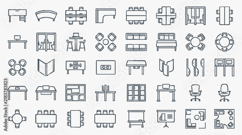 Comprehensive collection of furniture and office icons for design projects
