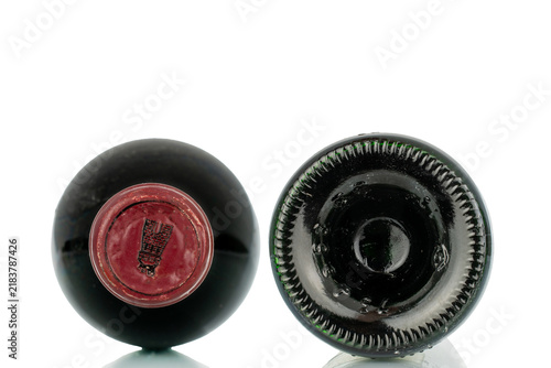 Fotografie Bottle of red wine isolated on white background, close-up.