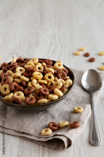 Fotografie Healthy Breakfast Cereal with Whole Milk in a Bowl, side view
