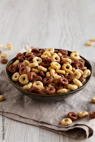 Canvastavla Healthy Breakfast Cereal with Whole Milk in a Bowl, side view.