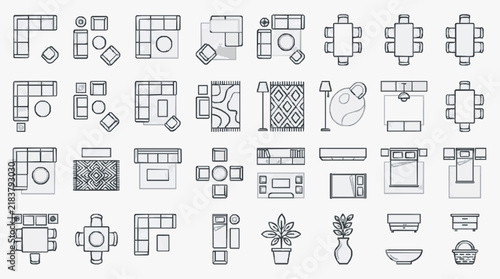Flat Pack Furniture Icons for Interior Design and Home Decor Layouts