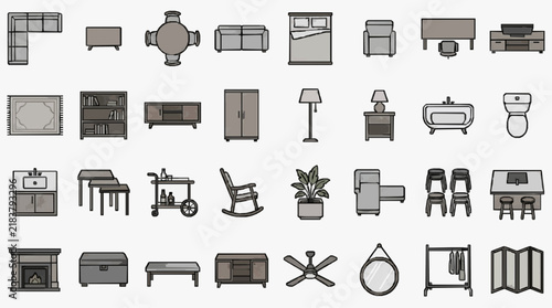 Comprehensive Collection of Household Furniture and Fixtures Line Art Icons