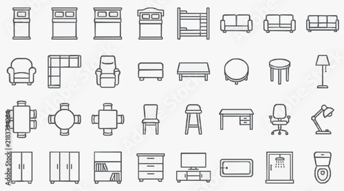 Comprehensive Collection of Minimalist Furniture and Home Icons for Design Projects