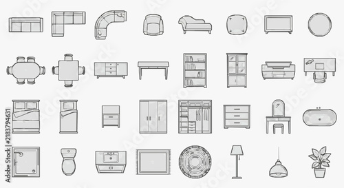 Comprehensive Collection of Furniture and Home Decor Line Icons for Interior Design