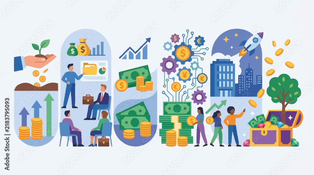 Naklejka premium Business growth and financial investment concept illustration.