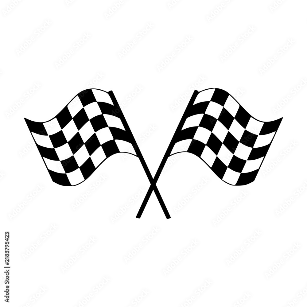 Obraz premium Crossed Checkered Racing Flags Vector Illustration Isolated on White Background for Motorsport Finish Line and Speed Competition Concept