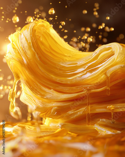 Liquid Gold Honey Flowing Over Artisan Layered Pastry with Luxurious Golden Glow