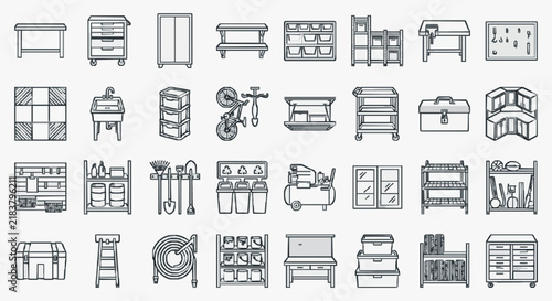 Comprehensive Collection of Workshop and Storage Furniture Icons