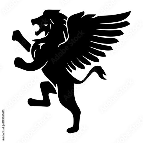 Canvas Print Heraldic griffin icon, mythical eagle lion creature, black medieval symbol