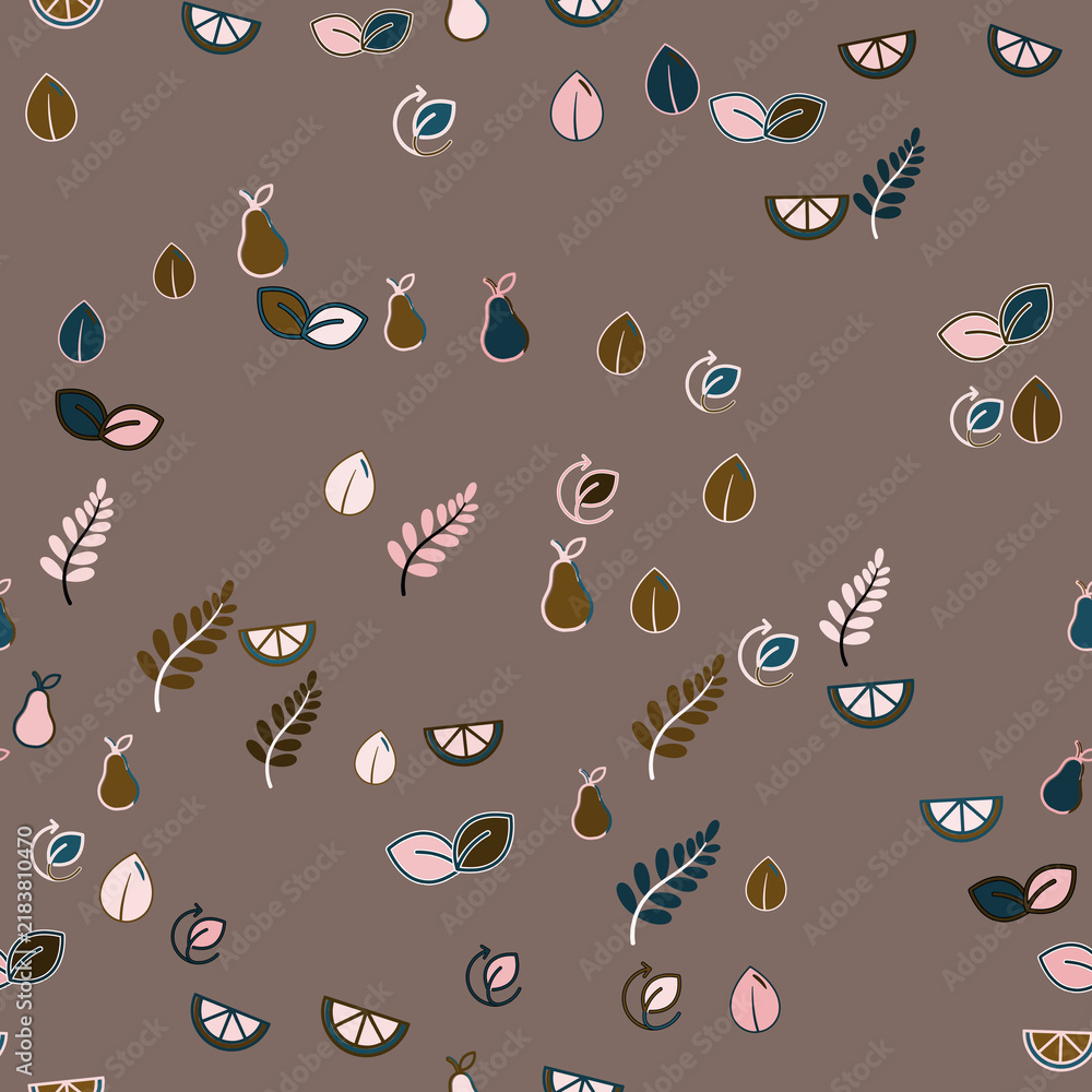 Stylized fruit and leaf seamless pattern