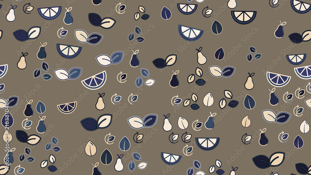 Stylized fruit and leaf seamless pattern