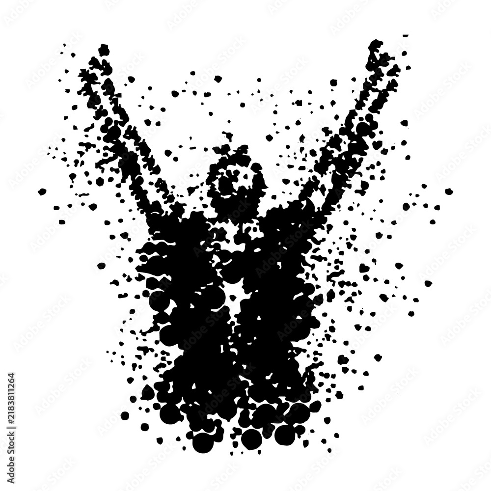 Obraz premium Exploding human silhouette made of black ink splashes, energetic abstract figure and creative grunge texture effect