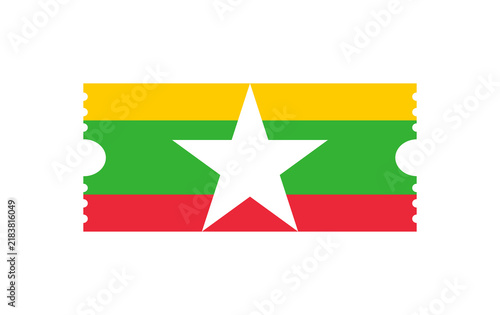 Myanmar Flag Ticket Template with Perforated Edges