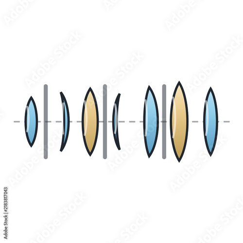 Plakat Camera lens optical elements exploded diagram glass groups on transparent background