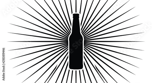 Black silhouette of a beer bottle with radiating lines on a white background