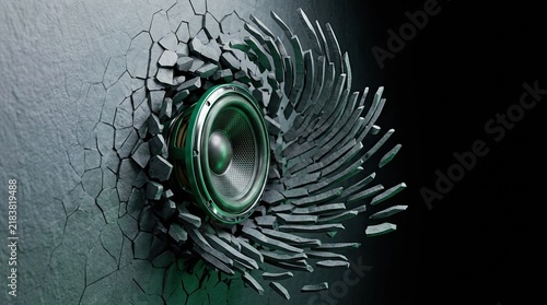 Exploding Speaker Breaking Through Wall, Sound Wave Effect, Loud Music