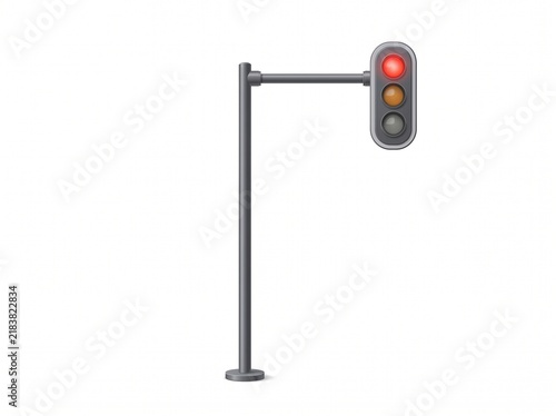 Vector illustration of a traffic light pole with a glowing red signal light, isolated on white background