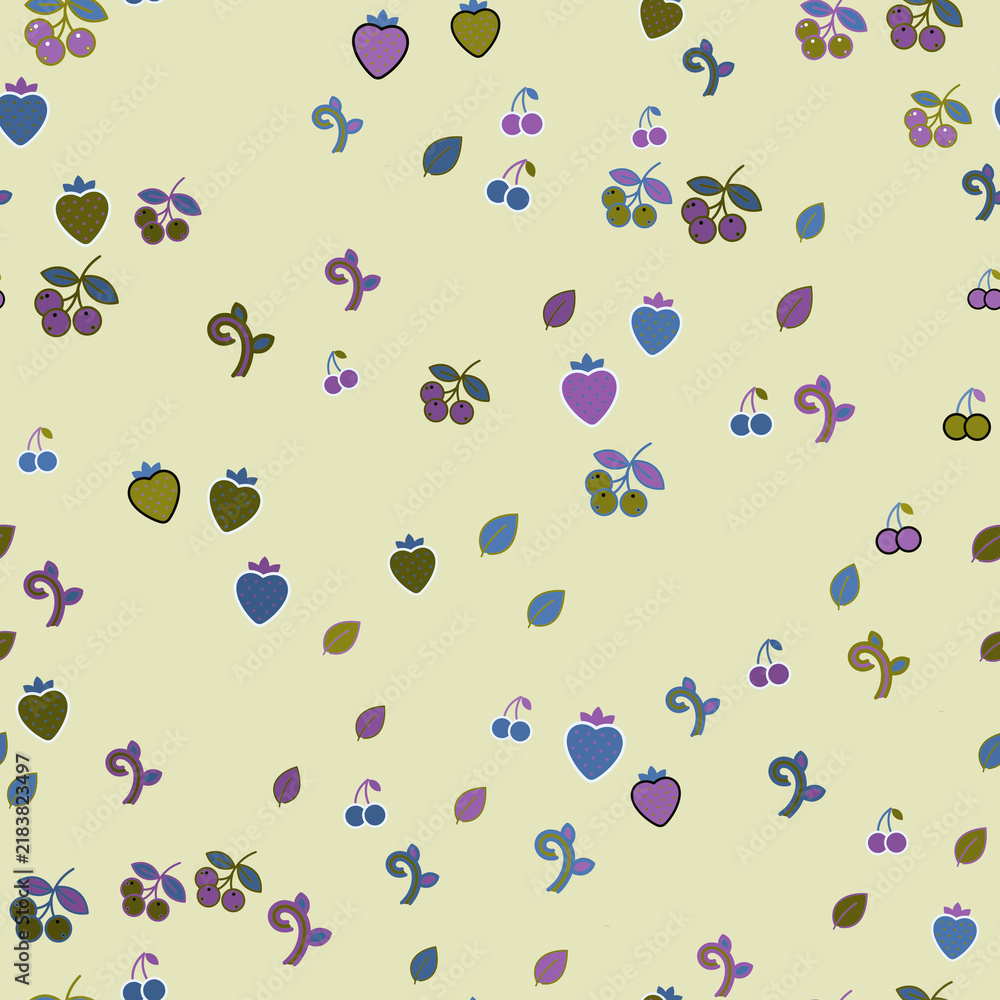 Stylized fruit and leaf seamless pattern