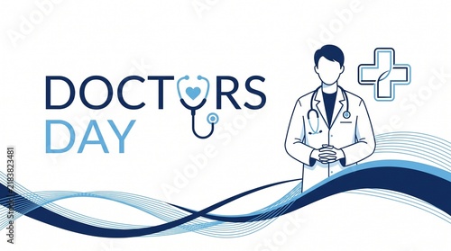 Doctors Day banner features medical practitioner illustration.