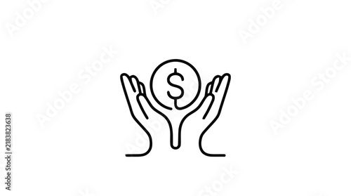 Financial protection icon displaying hands holding a dollar coin in a clean minimalist line art design.