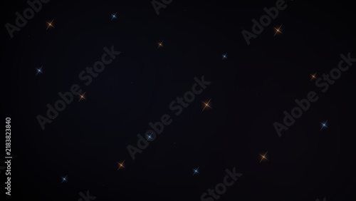 Twinkling blue and gold stars scattered across a deep black night sky background