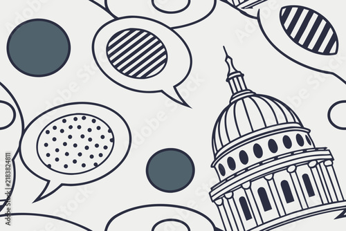 Capitol building silhouette pattern with abstract speech bubbles vector design art